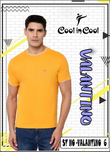 Mens Yellow Color T-shirt - Cotton Material, Sizes S, M, XL, XXL | Plain Pattern, Comfortable Short Sleeves