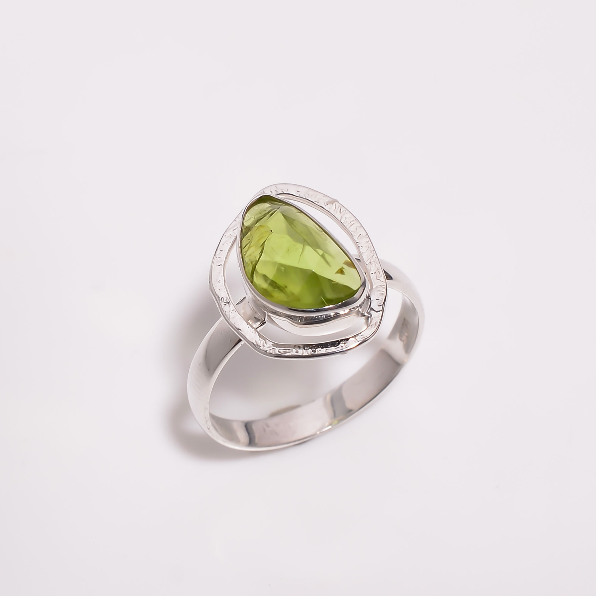 Peridot Rose Cut Gemstone 925 Sterling Silver Ring Size US 8 Girls Fashion Ring Supplier