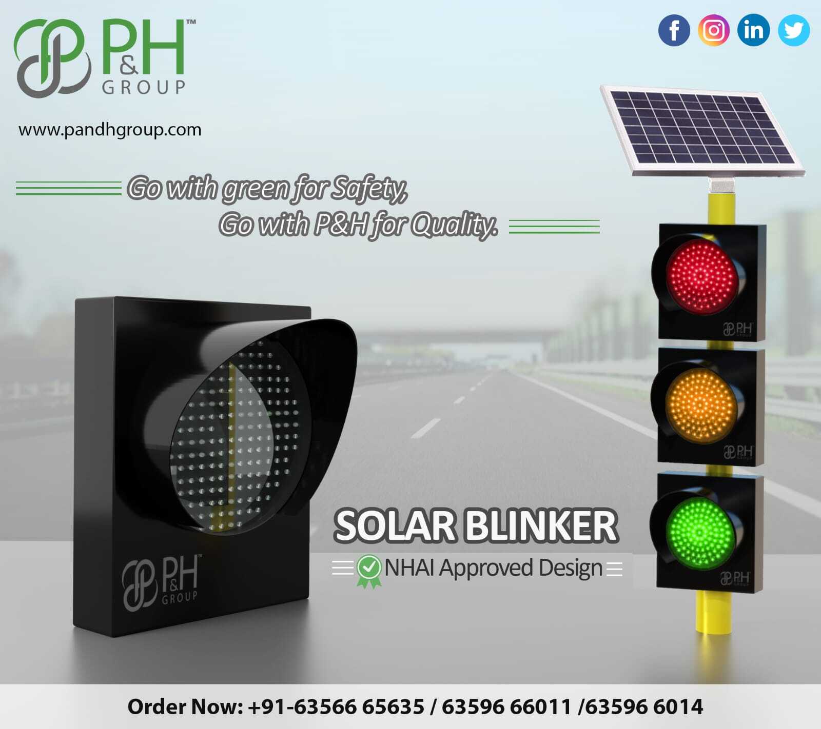 Yellow solar  traffic blinker light