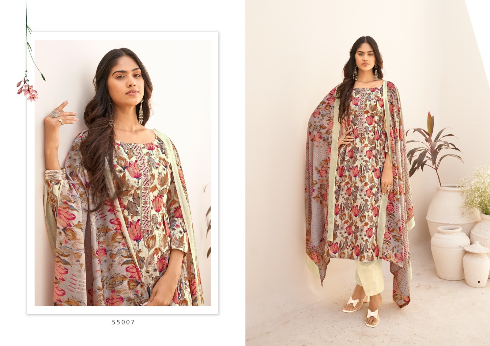 Pure Cotton Unstitch Suit With Embroidery