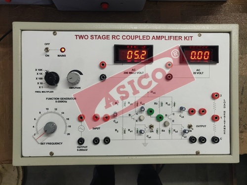 RC Coupled Amplifier with Function Generator and AC Digital meters
