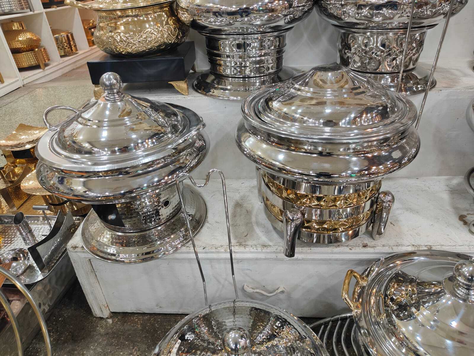 Kitchen equipment tools buffet utnesils round gold stand chaffing dish golden chafing dish