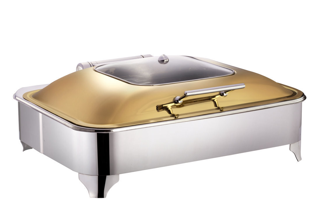Kitchen equipment tools buffet utnesils round gold stand chaffing dish golden chafing dish