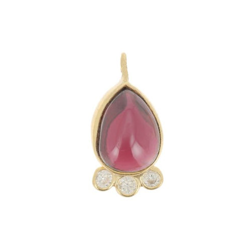 Garnet Quartz Gemstone Drop Shape Gold Vermeil Bezel set Round Cz set Charms