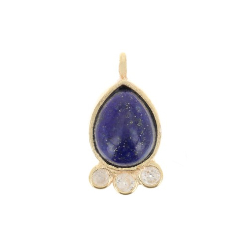 Lapis lazuli Gemstone Drop Shape Gold Vermeil Bezel set Round Cz set Charms