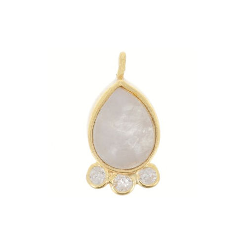 Rainbow Moonstone Gemstone Drop Shape Gold Vermeil Bezel set Round Cz set Charms