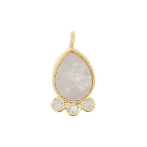 Rainbow Moonstone Gemstone Drop Shape Gold Vermeil Bezel set Round Cz set Charms