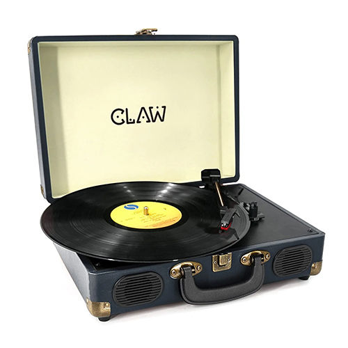 CLAW Stag Portable - Wooden Turntable , Dark Blue Color with Built-in Stereo Speakers and 1 Year Warranty