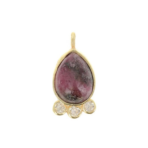 Rhodonite Gemstone Drop Shape Gold Vermeil Bezel set Round Cz set Charms