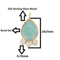 Rose Quartz Gemstone Drop Shape Gold Vermeil Bezel set Round Cz set Charms