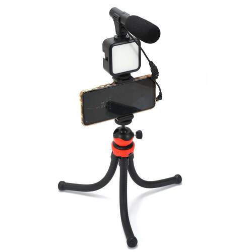 VLOGGING KIT FOR VIDEO MAKING WITH MIC MINI TRIPOD STAND LED LIGHT and PHONE HOLDER CLIP FOR MAKING VIDEOS (6054)