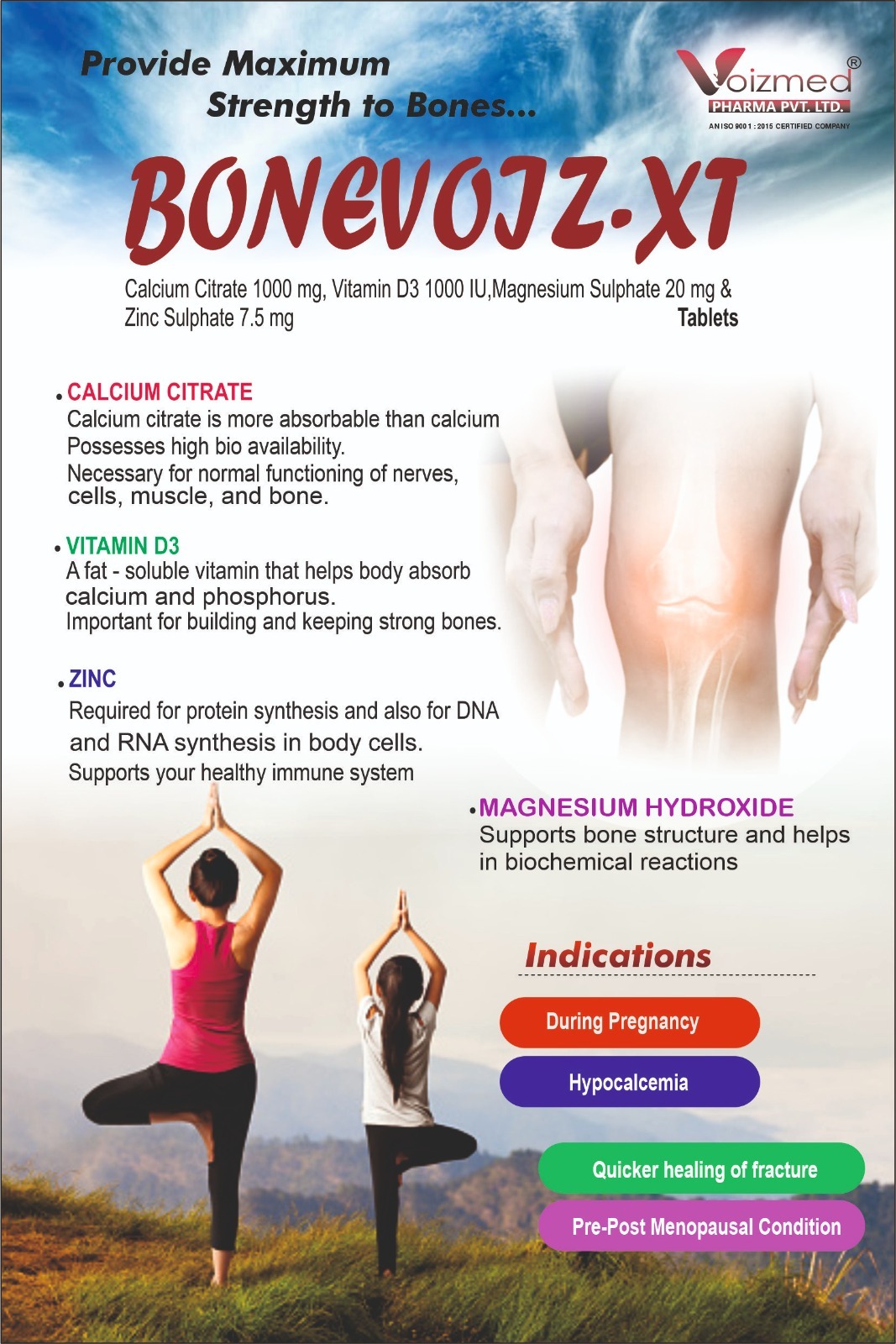 Calcium Carbonate 625 mg Vit D3 200 I.U Magnesium 180mg llysine75mg Zinc Sulphate 14 mg