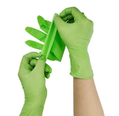 Green Color Lightly Powdered Latex Examination Gloves Dimension(L*W*H): 33A 34A 49 Cm  Centimeter (Cm)