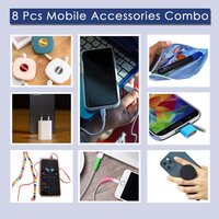 8PCS MOBILE ACCESSORIES COMBO IN ZIP PRINTED POUCH BAG (6218)