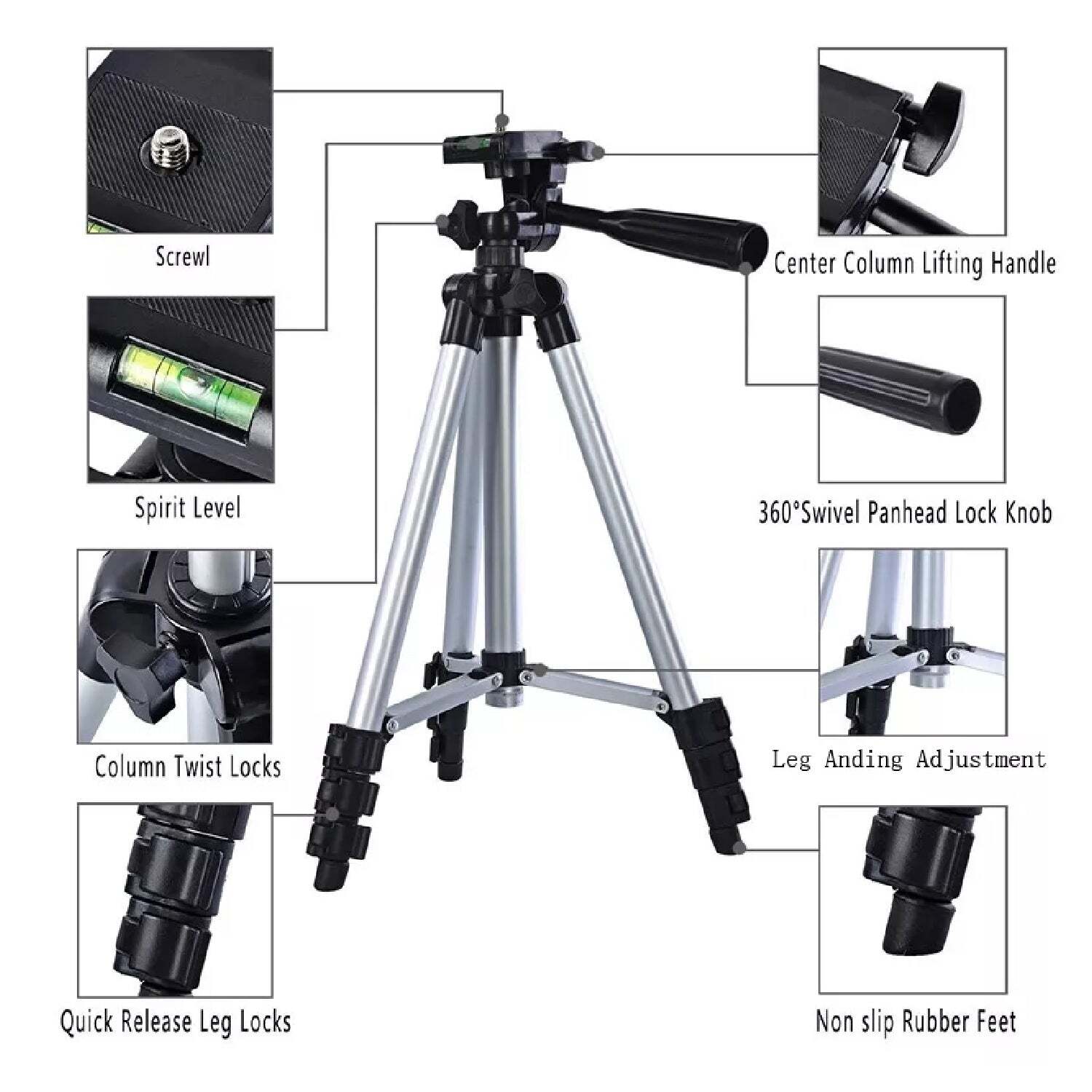 UNIVERSAL LIGHTWEIGHT TRIPOD WITH MOBILE PHONE HOLDER MOUNT AND CARRY BAG FOR ALL SMART PHONES (6253)