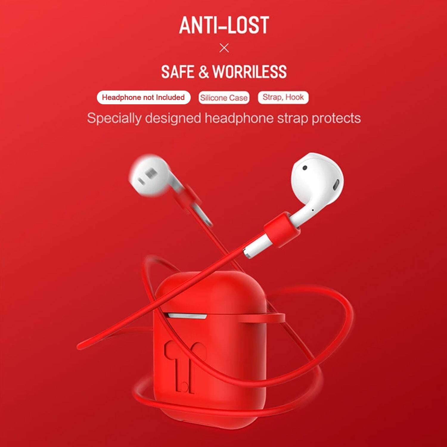 SILICONE SHOCKPROOF PROTECTION WIRELESS HEADPHONES CARRYING BOX COVER WITH METAL KEYCHAIN (6473)
