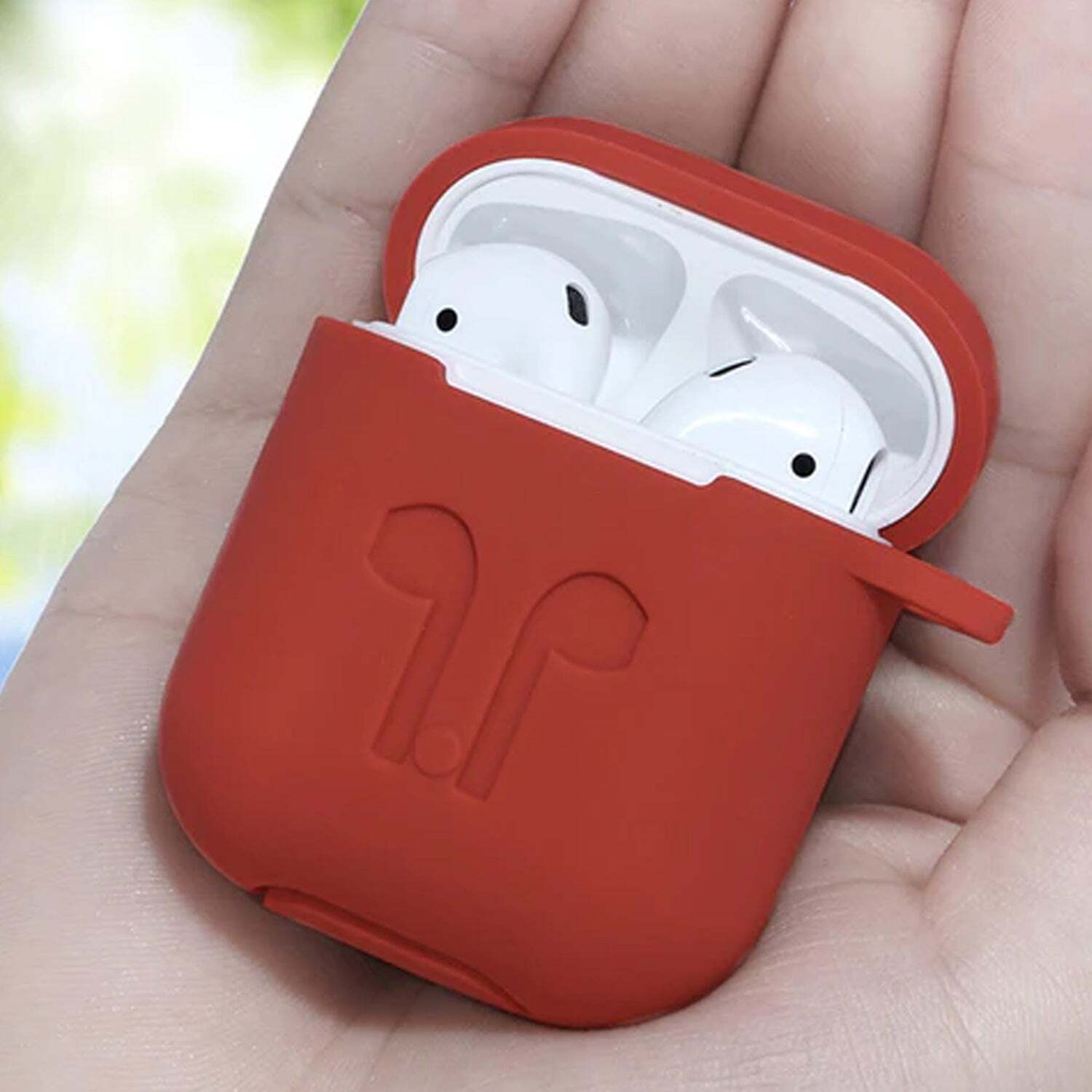 SILICONE SHOCKPROOF PROTECTION WIRELESS HEADPHONES CARRYING BOX COVER WITH METAL KEYCHAIN (6473)