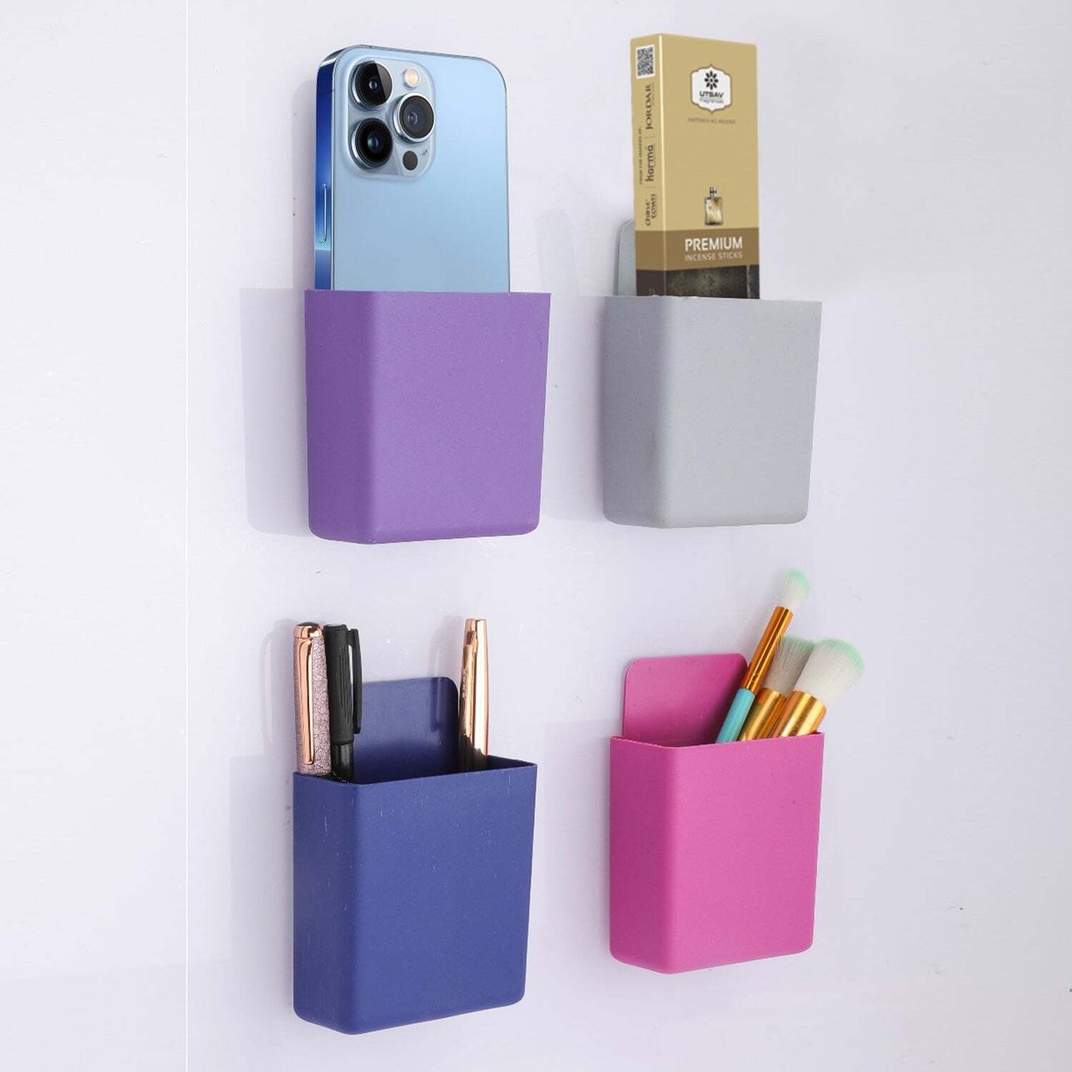 WALL MOUNTED STORAGE CASE WITH MOBILE PHONE CHARGING PORT PLUG HOLDER PACK OF 4PC (6486)