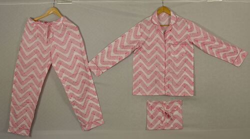 Pink Hand Block Printed Pyjama Set