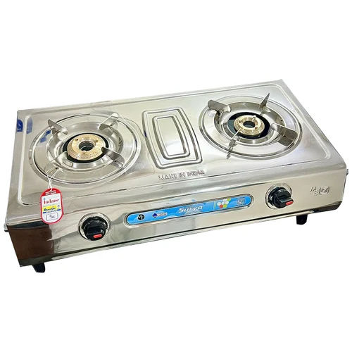 Surya Stainless Steel 2 Burner Gas Stove - Ignition Type: Manual