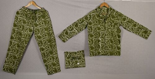 Green Hand Block Printed Pyjama Set