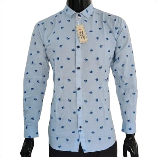 Men Heart Print Cotton Shirt