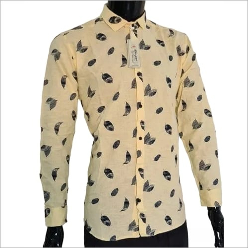 Men Leaf Print Cotton Shirt