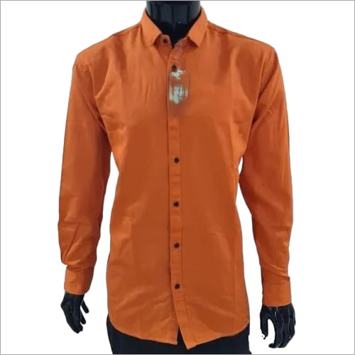Men Orange Cotton Shirt