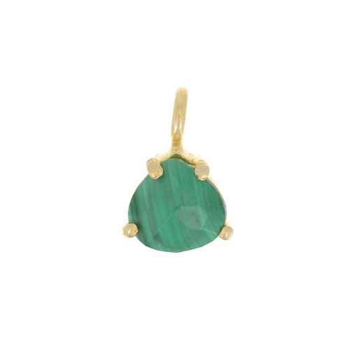 Malachite Gemstone 10x7mm Faceted Triangle Shape Gold Vermeil Prong set Charm