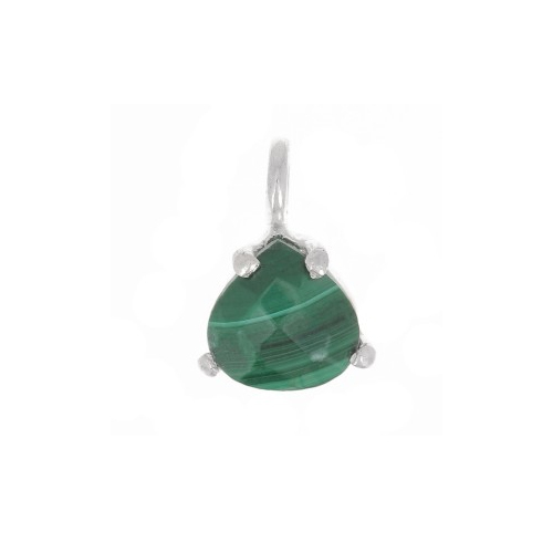 Malachite Gemstone 10x7mm Faceted Triangle Shape Gold Vermeil Prong set Charm
