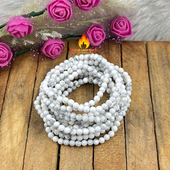 Howlite 4 MM  Bead Stretchy  Bracelet