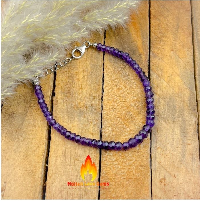 Amethyst 925 Sterling Silver Bead  Bracelet