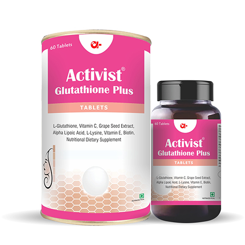 Activist Glutathione Plus 60 Tablets - Ingredients: L-Glutathione | Vitamin C | Grape Seed Extract | Alpha Lipoic Acid | L-Lysine | Vitamin E | Biotin - Ingredients: L-glutathione Activist Glutathione Plus 60 Tablets - Ingredients: L-Glutathione | Vitamin C | Grape Seed Extract | Alpha Lipoic Acid | L-Lysine | Vitamin E | Biotin - Ingredients: L-glutathione