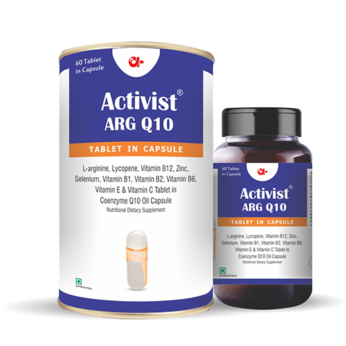 Activist-Arg Q10 Mens Fertility 30 Capsules - Ingredients: Co-Enzyme Q 10 Oil | L-Arginine | Lycopene | Zinc | Selenium | Vitamin B1