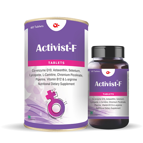 Activist F For Supporting Women Reproducibility Tablets 60 - Ingredients: Co-Enzyme Q10 (Ubidecarenone) | Astaxanthin | L-Methylfolate Calcium | Vitamin B12 | Lycopene 10% | Pyridoxine -5- Phosphate | L-Arginine | Zinc Sulphate | Chromium Picolinate | Piperine | Vitamin C | Ferrous Gluconate | Iodine | Sodium Selenite | Selenium