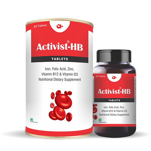 Activist Hb 60 Iron Tablets - Ingredients: Folic Acid | Zinc Sulphate | Vitamin D3 | Ferrous Bisglycinate | Mecobalamin | Moringa