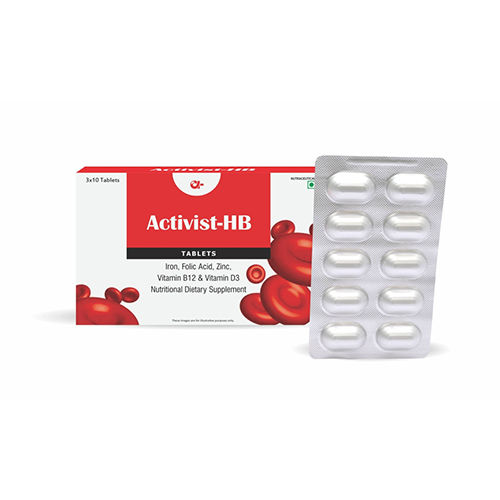 Activist Hb 30 Iron Tablet Strip - Ingredients: Folic Acid | Zinc Sulphate | Vitamin D3 | Ferrous Bisglycinate | Mecobalamin | Moringa