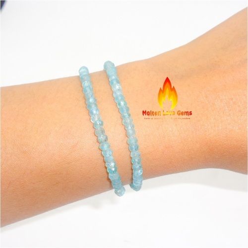 Aquamarine 925 Sterling Silver  Bead Bracelet