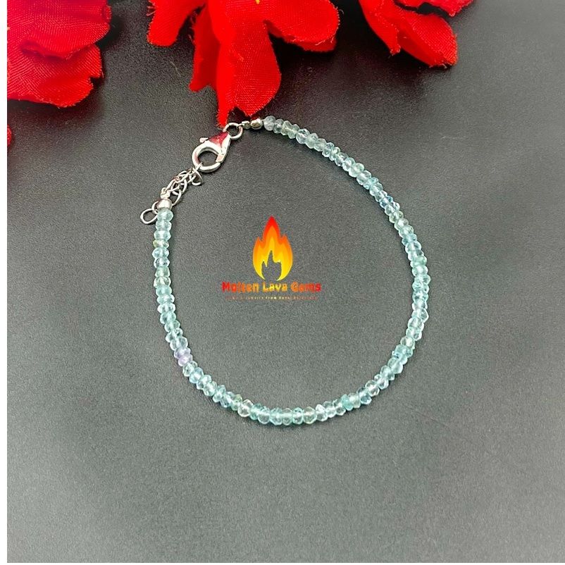 Aquamarine 925 Sterling Silver  Bead Bracelet