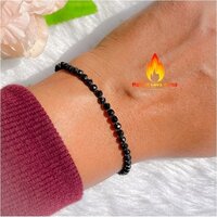 Round Black Spinel 925 Sterling Silver  Bead Bracelet