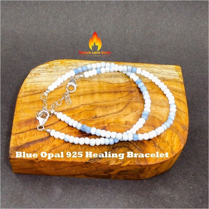 Blue Opal  925 Sterling Silver Bead Bracelet