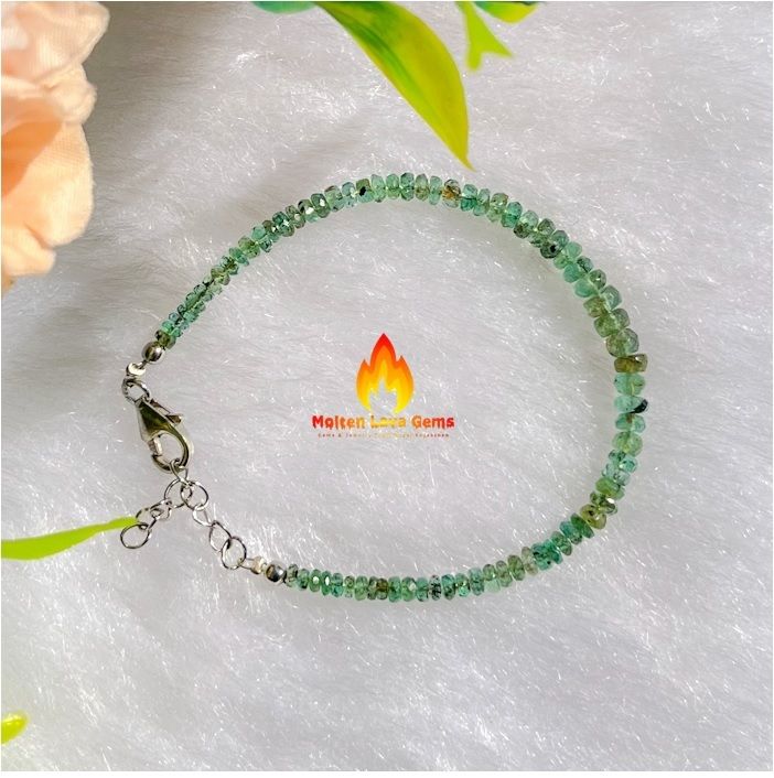 Emerald 925 Sterling Silver Bead  Bracelet