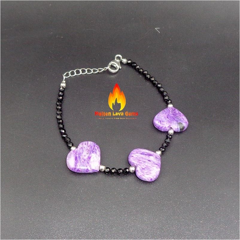 Charoite 925 Sterling Silver Bead   Bracelet