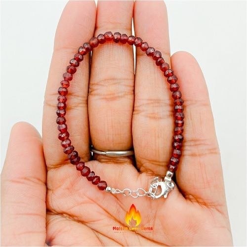 Red Garnet 925 Sterling Silver  Bead   Bracelet