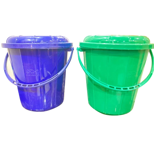 10 Litre Green And Blue Dustbin With Lid And Handle