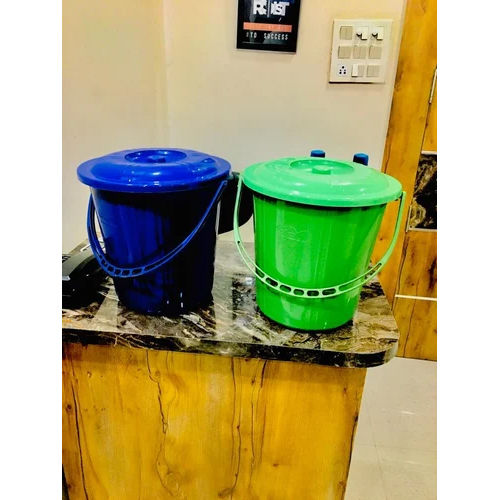 10 Litre Green And Blue Dustbin With Lid And Handle