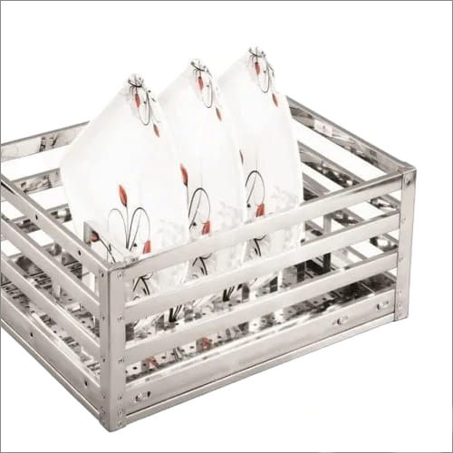 Stainless Steel Plate Basket - Durable Metal Design, PE Reinforced Base for Enhanced Support