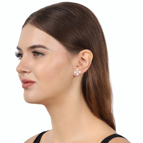 18K Gold Plated Floral Stud Silver Earrings