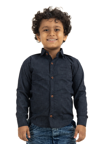Kids Stylish Shirts - Cotton Blend, Various Sizes, Navy Blue | Soft Fabric, Button-up, Long Sleeve, Comfortable Fit