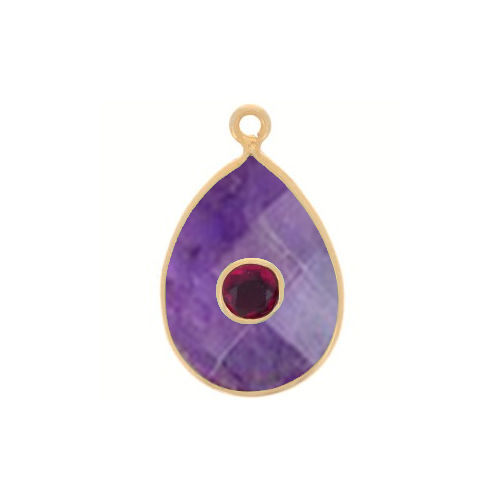 Amethyst Gemstone Oval Gold Vermeil Double Stone Bezel Set Charm